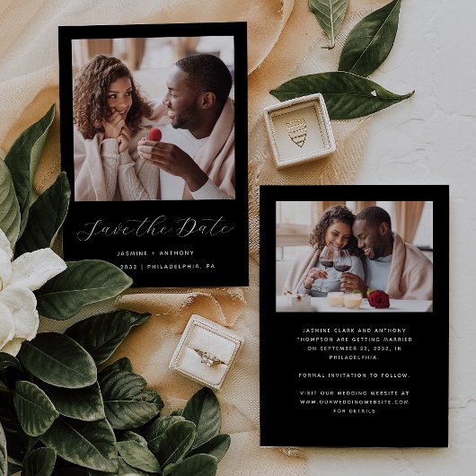 Minimal 2-Foto-Script schwarz Save The Date