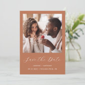 Minimal 2-Foto-Script Terracotta Save The Date (Stehend Vorderseite)