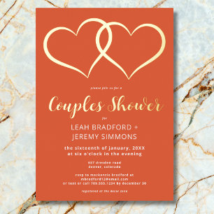 Minimal 2 Herz Sonnenuntergang Orange Paare Dusche Folieneinladung