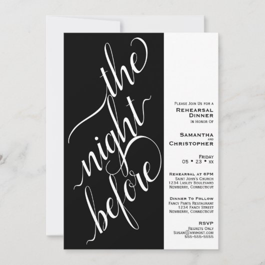 Minimal 2 Pane Hochzeit Probe Abendessen Schwarz Einladung (Vorderseite)