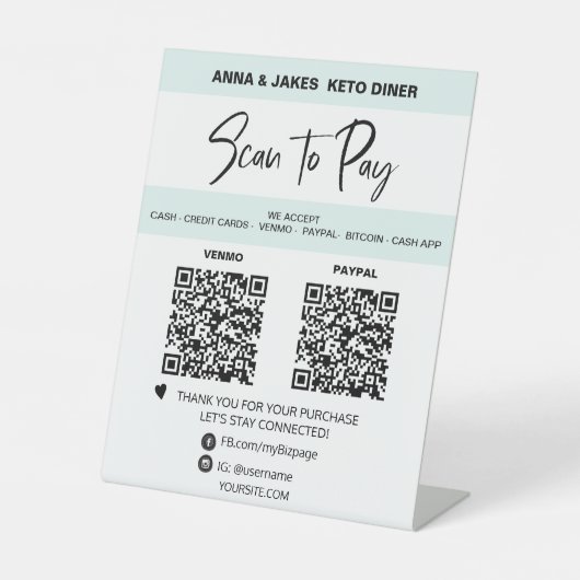 *~* MINIMAL - 2 QR ZAHLUNG - Tabletop Table Zent Sockelschild (Vorderseite)