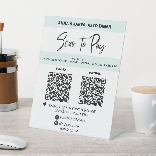 *~* MINIMAL - 2 QR ZAHLUNG - Tabletop Table Zent Sockelschild (In SItu)