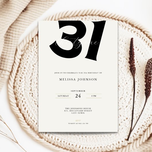 Minimal 31st Birthday Invitation - Bold Typo Einladung