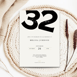 Minimal 32nd Birthday Invitation - Bold Typo Einladung