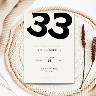 Minimal 33rd Birthday Invitation - Bold Typo Einladung