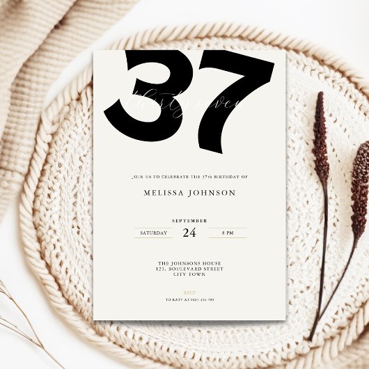 Minimal 37th Birthday Invitation - Bold Typo Einladung