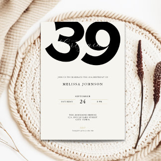 Minimal 39th Birthday Invitation - Bold Typo Einladung