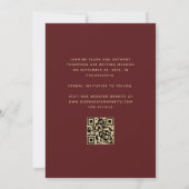 Minimal 3-Foto Collage Arch QR Code Burgundy Gold Save The Date (Rückseite)