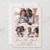 Minimal 3-Foto Collage QR Code Beige Save The Date (Vorderseite)