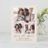 Minimal 3-Foto Collage QR Code Beige Save The Date (Stehend Vorderseite)
