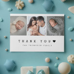 Minimal 3 Foto mit Herz New Baby Dankeskarte<br><div class="desc">Mit unserer "Minimal 3 Foto with Heart New Baby Danke Card" bedanken Sie sich herzlich. Diese reizvolle Karte zeichnet sich durch ein hübsches, einfaches Design und ein individualisierbares Foto aus, das sich perfekt eignet, um Erinnerungen aus Ihrem besonderen Tag zu präsentieren. Personalisieren Sie die Botschaft auf der Rückseite, um eine...</div>