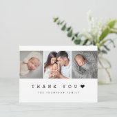 Minimal 3 Foto mit Herz New Baby Dankeskarte (Stehend Vorderseite)