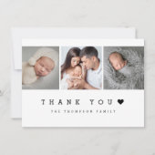 Minimal 3 Foto mit Herz New Baby Dankeskarte (Vorderseite)