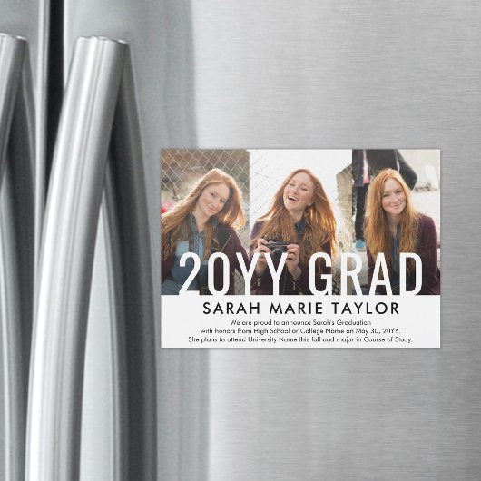 Minimal 3 Photo Magnetic Graduation Announcement Magneteinladung