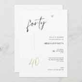 Minimal 40th Birthday Invitation Black and White Einladung (Vorne/Hinten)