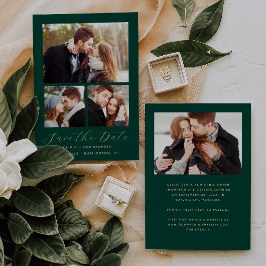 Minimal 4-Foto Emerald Green Gold Save The Date