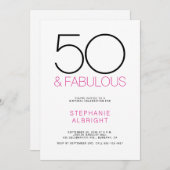 Minimal 50 and Fabulous Pink 50th Birthday Party Einladung (Vorne/Hinten)