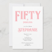 Minimal 50 and Fabulous Pink 50th Birthday Party Einladung (Vorderseite)