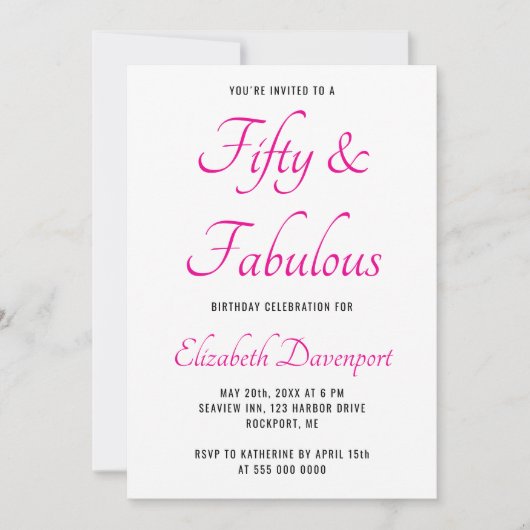 Minimal 50 and Fabulous Pink Photo Birthday Einladung (Vorderseite)