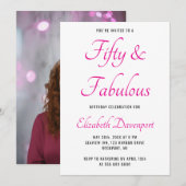 Minimal 50 and Fabulous Pink Photo Birthday Einladung (Vorne/Hinten)