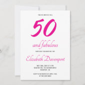Minimal 50 and Fabulous Pink Photo Birthday Einladung (Vorderseite)