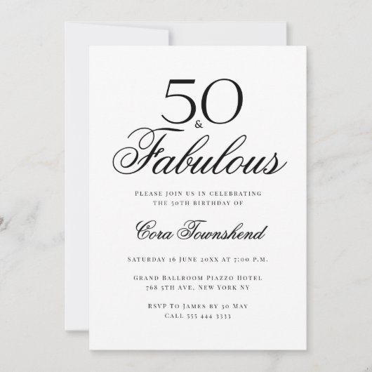 Minimal 50 & Fabulous Typography 50th Birthday Einladung (Vorderseite)