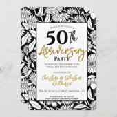 Minimal 50. Hochzeitstag Party Black Gold Einladung (Vorne/Hinten)
