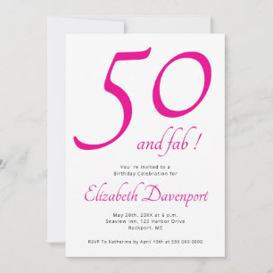 Minimal 50 und Fab Pink Geburtstag Einladung