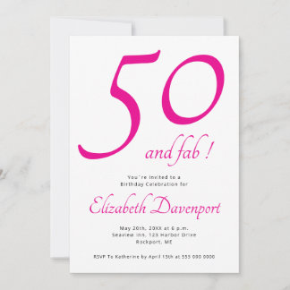 Minimal 50 und Fab Pink Geburtstag Einladung