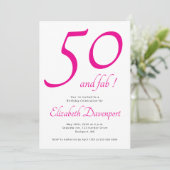 Minimal 50 und Fab Pink Geburtstag Einladung (Stehend Vorderseite)