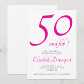 Minimal 50 und Fab Pink Geburtstag Einladung (Vorne/Hinten)