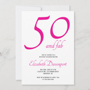 Minimal 50 und Fab Pink Geburtstag Einladung