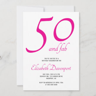 Minimal 50 und Fab Pink Geburtstag Einladung