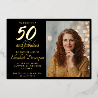 Minimal 50. und Fabelhaft Geburtstagsfoto Gold Folieneinladung