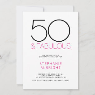 Minimal 50 und Fabelhaft Pink 50. Geburtstagsfeier Einladung