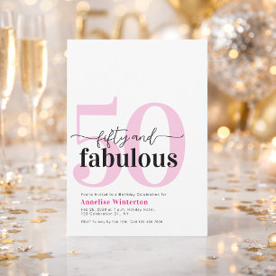 Minimal 50 und Fabelhaft Pink 50. Geburtstagsfeier Einladung