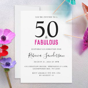 Minimal 50 und Fabelhaft Pink 50. Geburtstagsfeier Einladung