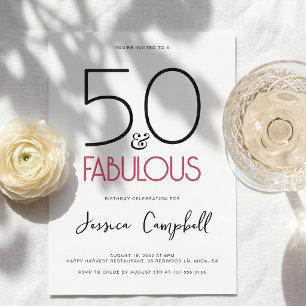 Minimal 50 und Fabelhaft Pink 50. Geburtstagsfeier Einladung