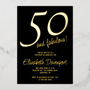 Minimal 50 und Fabelhaft Schwarz und Gold Folieneinladung