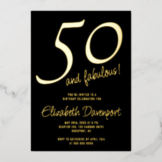 Minimal 50 und Fabelhaft Schwarz und Gold Folieneinladung