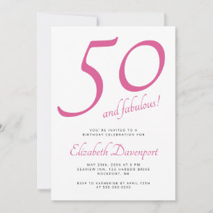 Minimal 50 und Fabelhafte Pink Geburtstag Einladung