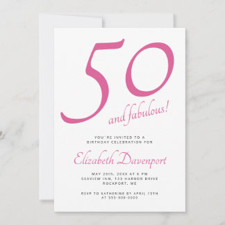 Minimal 50 und Fabelhafte Pink Geburtstag Einladung