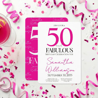 Minimal 50 und Fabulous Pink 50. Geburtstag Einladung