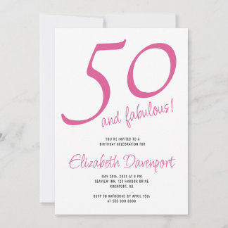Minimal 50 und Fabulous Pink Geburtstag Einladung