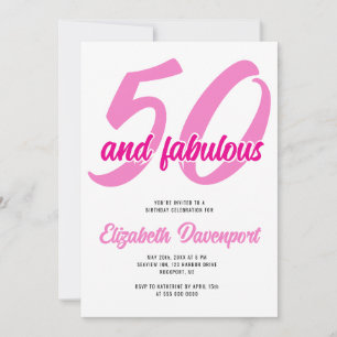 Minimal 50 und Fabulous Pink Geburtstag Einladung
