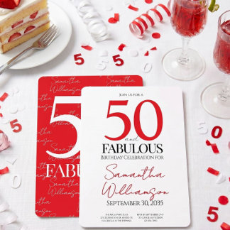 Minimal 50 und Fabulous Rot 50. Geburtstag Einladung