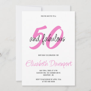 Minimal 50 und Fabulous Schwarz und Rosa Geburtsta Einladung