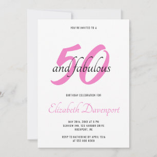 Minimal 50 und Fabulous Schwarz und Rosa Geburtsta Einladung