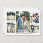 Minimal 5 Foto Collage White Brush Script Hochzeit Einladung (Vorderseite)