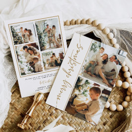 Minimal 6 Foto Weihnachtskarte Moderne Gold Elegan Feiertagskarte